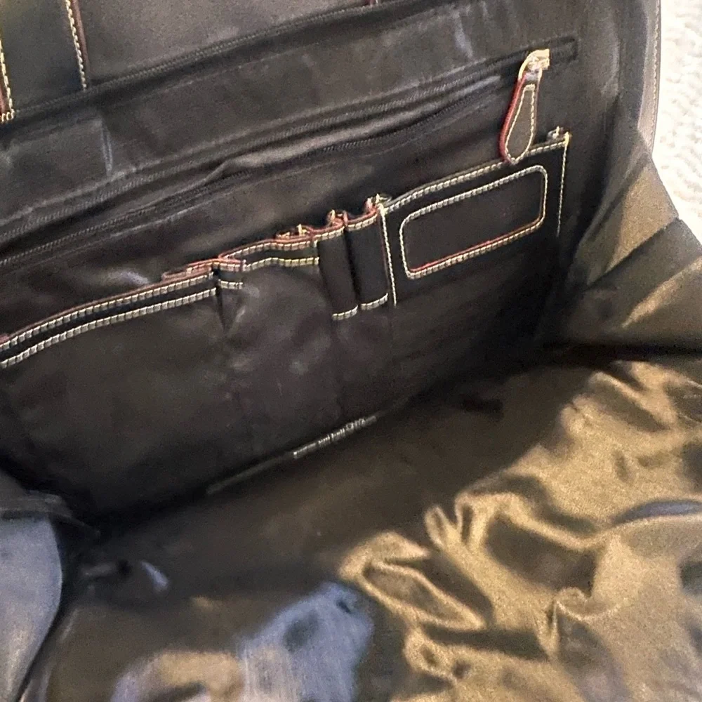 Lodis Black Leather Briefcase with Red Accents